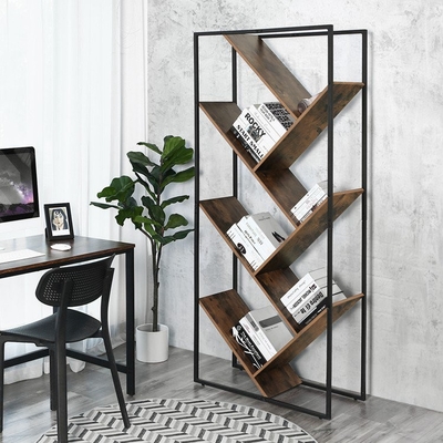 Несимметричный раскосный металл и Bookcase деревянного дерева книжных полка современного форменный