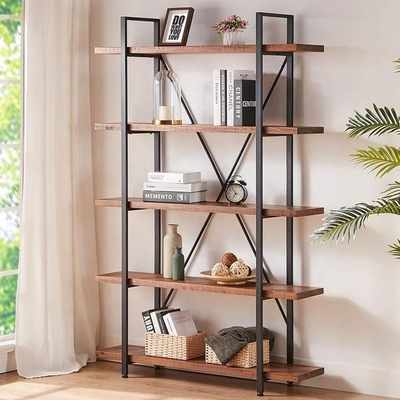 Книжные полка подгонянного промышленного металла 5 ярусов и деревянного Bookcase твердые деревянные