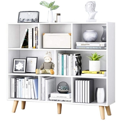 Белый открытый металл и деревянный ярус Bookcase 3 книжных полка с 8 кубами