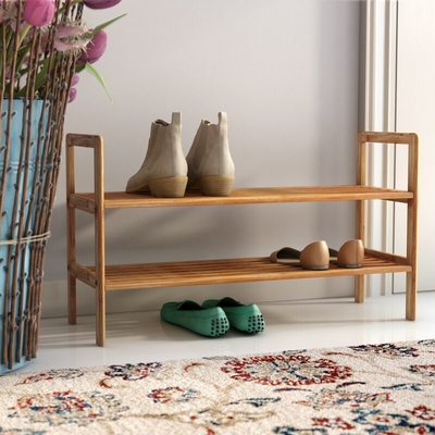 Ярус блока 2 мебели шкафа ботинка Entryway Stackable бамбуковый в естественном цвете